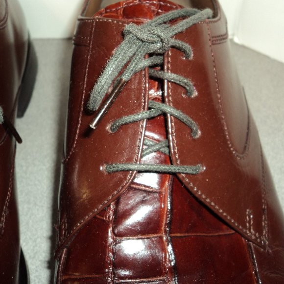 Stacy Adams Men's 12M Shoes Brown Leather Lace Up Dress Croc Oxford Square Toe - Picture 3 of 14